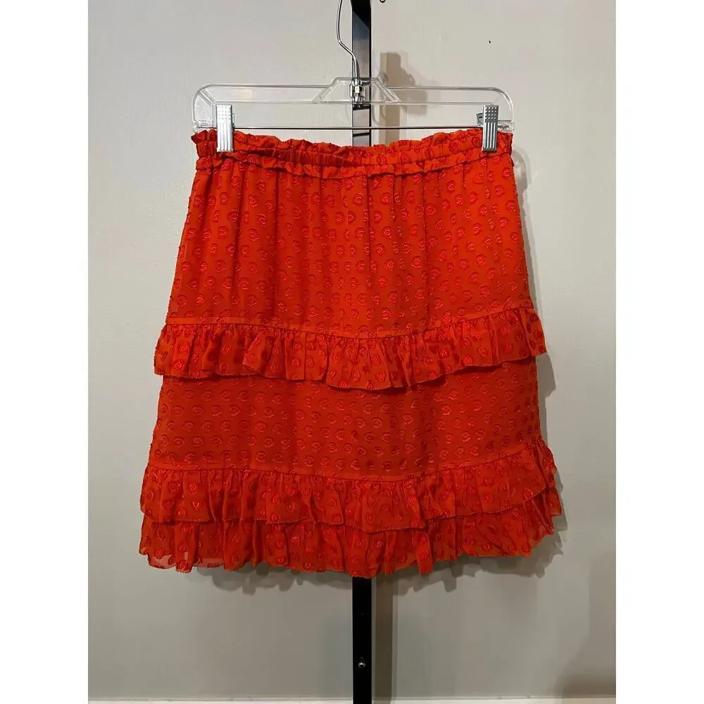 Tory Burch Silk Blend Tiered Ruffle Skirt Orange Size M NWT
